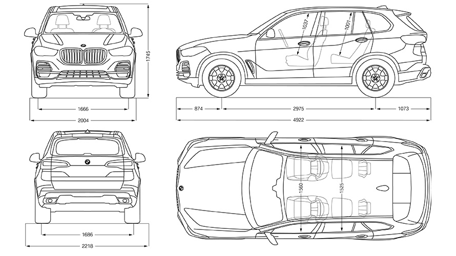 Linhas de desenho, BMW X5, dimensões Linhas de desenho, BMW X5, dimensões