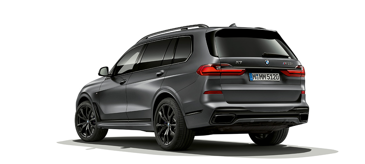 BMW, Dark Shadow, perspetiva traseira três quartos BMW X7, G07, Dark Shadow, perspetiva traseira três quartos