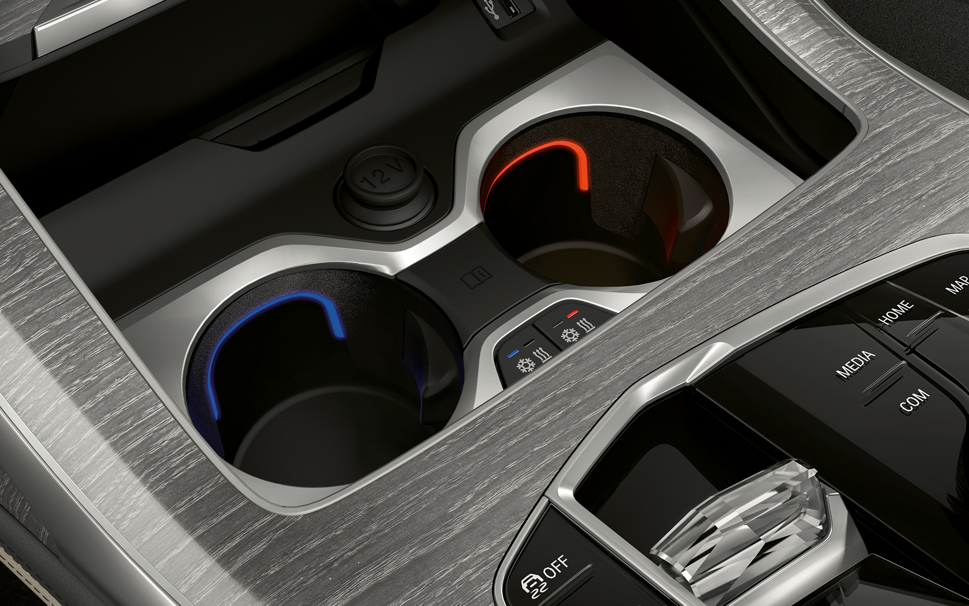 Pack Comfort, grande plano do suporte para bebidas, à frente, BMW X7, G07, LCI