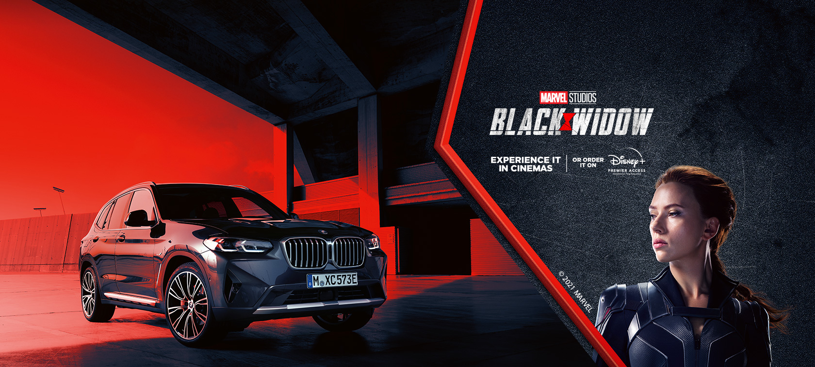 BMW X3 xDrive30e, 2021, G01 e o filme "Black Widow" da Marvel Studios BMW X3 xDrive30e, 2021, G01 e o filme "Black Widow" da Marvel Studios