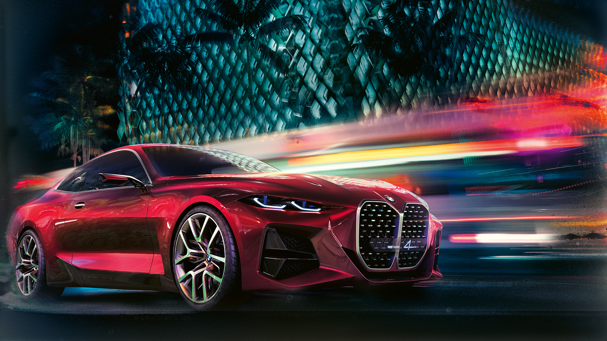 BMW 4 Concept, perspetiva frontal a três quartos BMW 4 Concept em vermelho Forbidden, design exterior, perspetiva frontal a três quartos