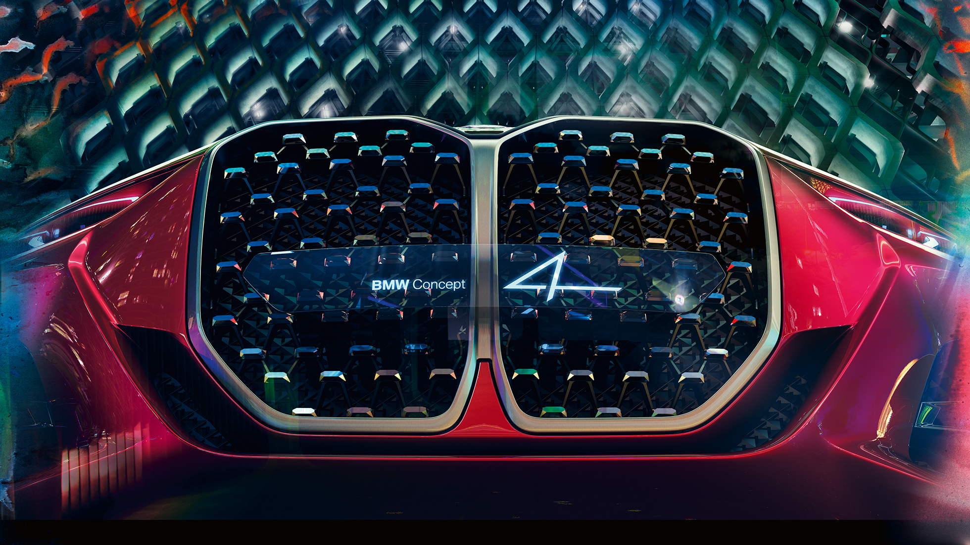 Grelha dupla BMW em forma de rim, BMW 4 Concept Grelha dupla BMW em forma de rim, BMW 4 Concept em vermelho Forbidden, design exterior