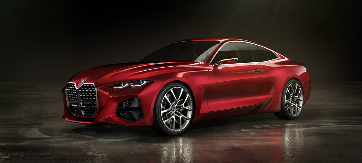 BMW 4 Concept em vermelho Forbidden, design exterior, perspetiva frontal