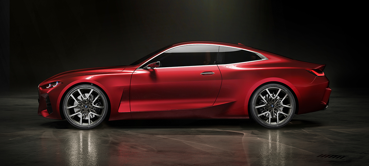 BMW 4 Concept em vermelho Forbidden, design exterior, perspetiva lateral