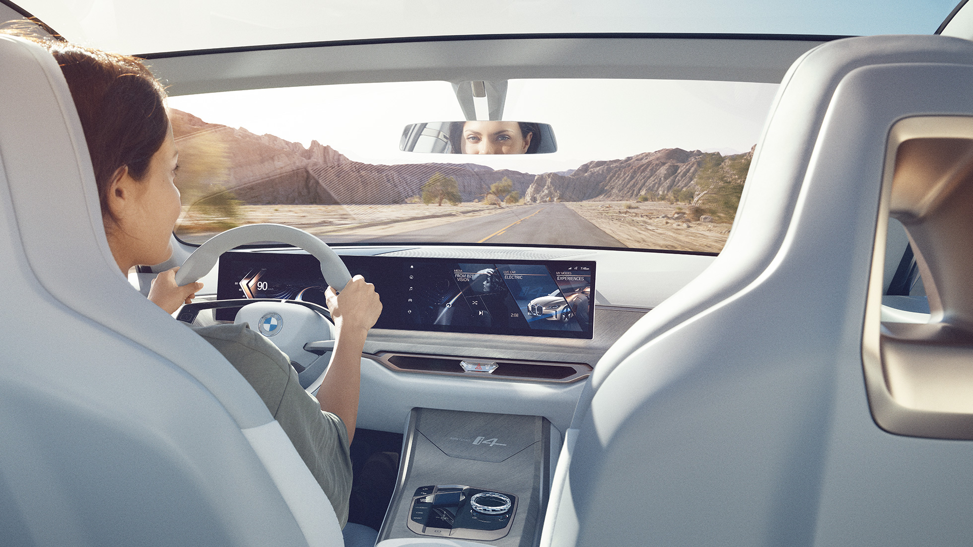 Painel curvo do Concept BMW i4 2020 G26 Concept BMW i4 2020 G26, automóvel elétrico, Gran Coupé BMW totalmente elétrico, painel curvo, ecrã digital