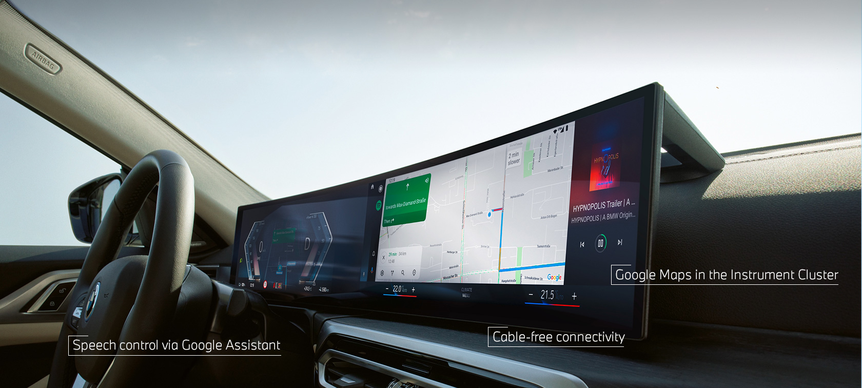 Android AutoTM no ecrã curvo BMW Android AutoTM no ecrã curvo BMW do veículo com BMW ConnectedDrive