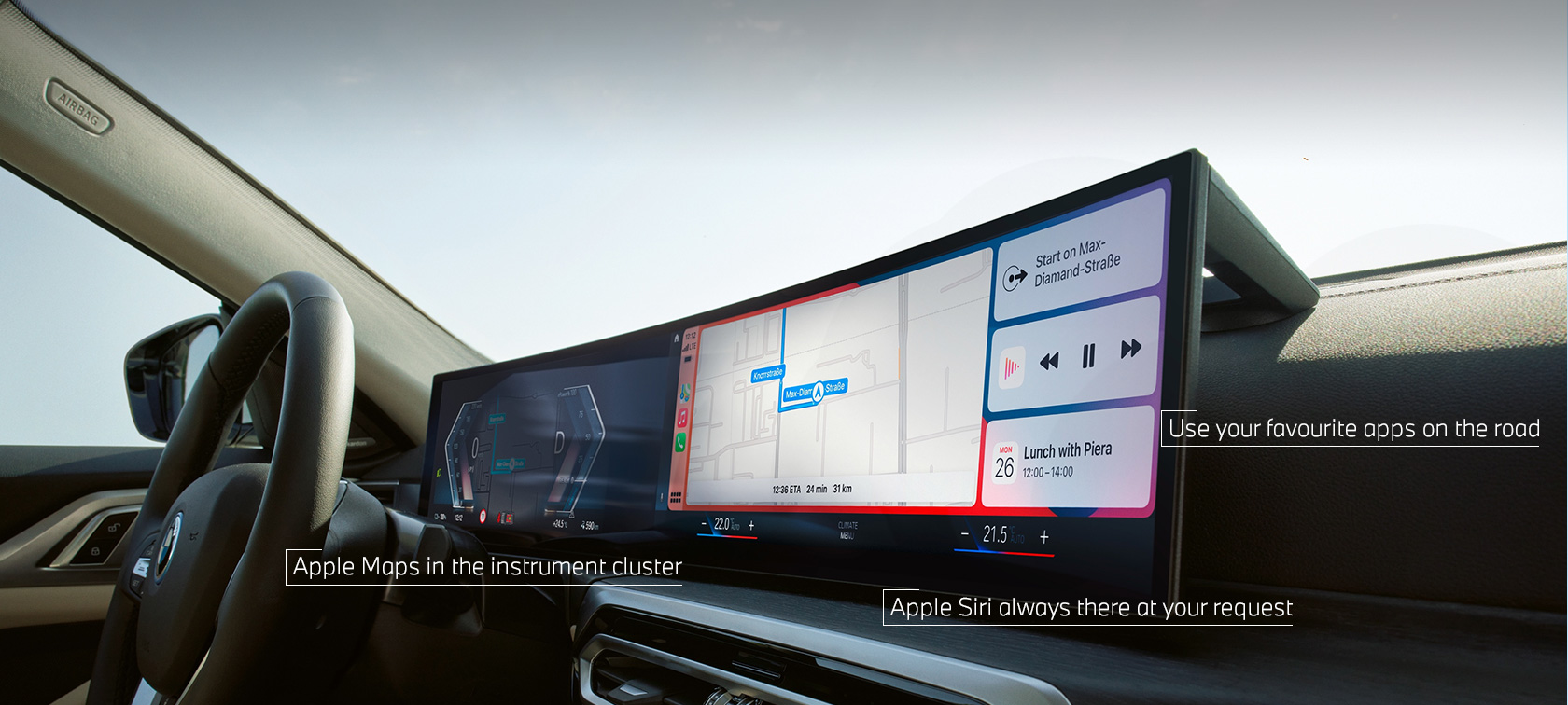 Menu Apple CarPlay® no ecrã curvo BMW Menu Apple CarPlay® no ecrã curvo BMW do BMW ConnectedDrive