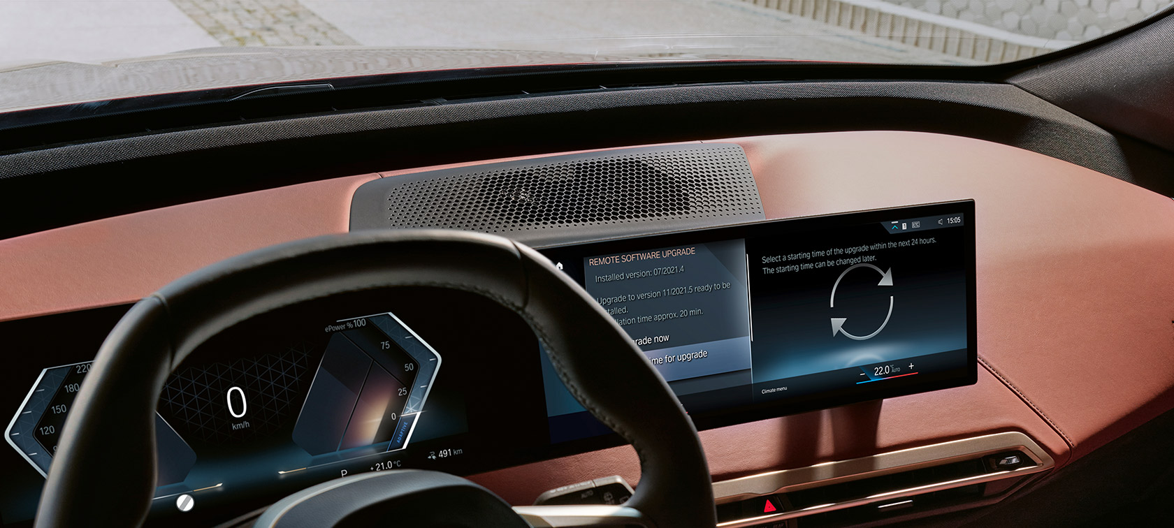 Atualização de software à distância, visão geral Atualização de software à distância, posto de condução, BMW iX