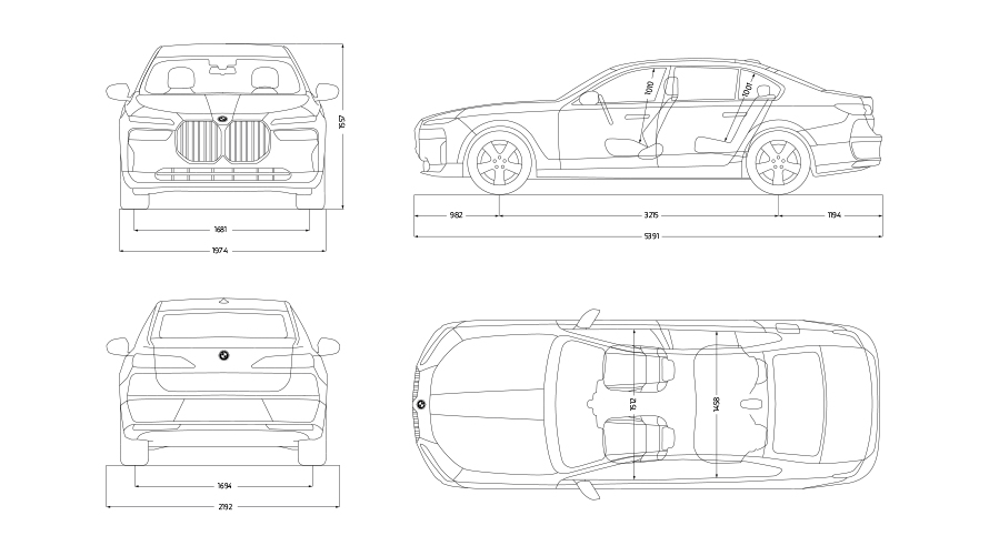Desenho dimensional, BMW 7 Protection, G73 Desenho dimensional, BMW 7 Protection, G73
