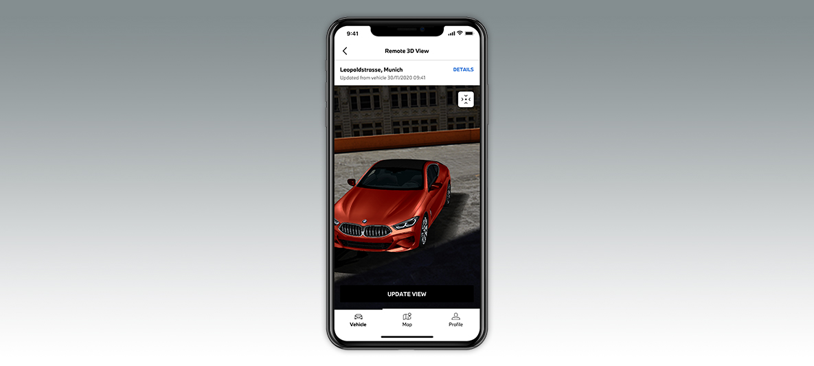 Aplicação My BMW, ecrã da gestão da segurança do veículo num smartphone Aplicação My BMW, ecrã da gestão da segurança do veículo num smartphone